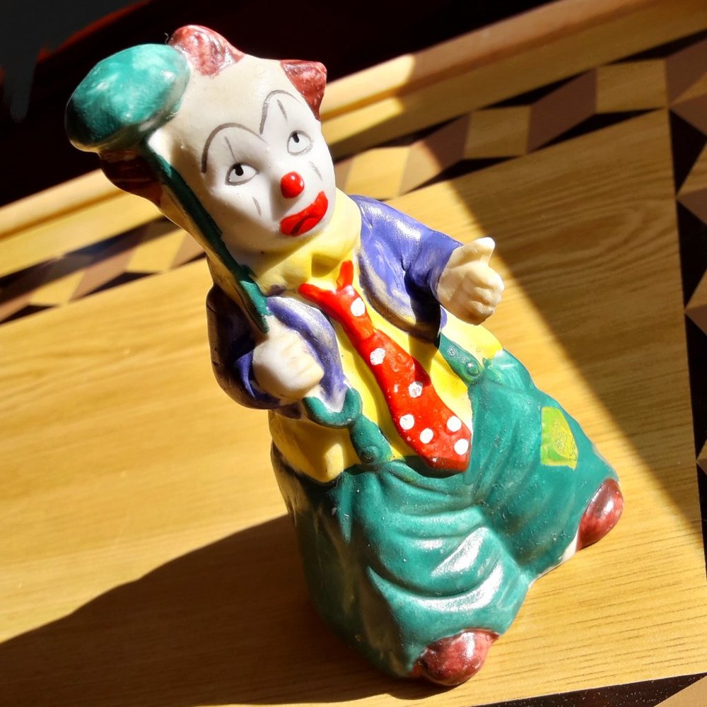 Vintage Clown Bell Porcelain Figurine Sad Clown Ceramic glass vintage